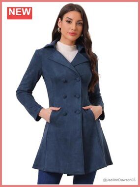 Faux Suede Trench Coat Notched Lapel A-Line Winter Coat
